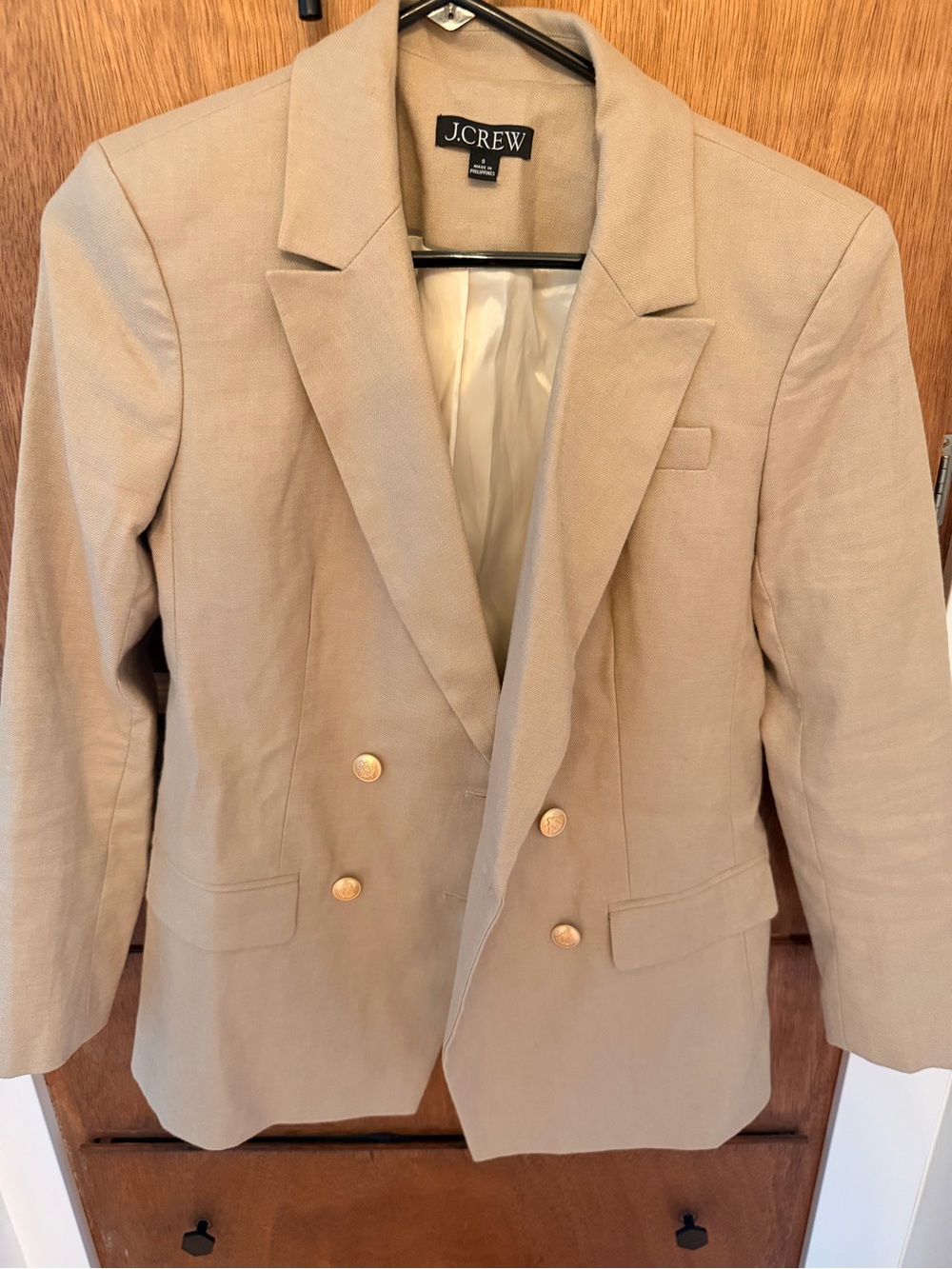 J. Crew Women's Greta Double-Breasted Linen Blazer in Beige. Size 0
